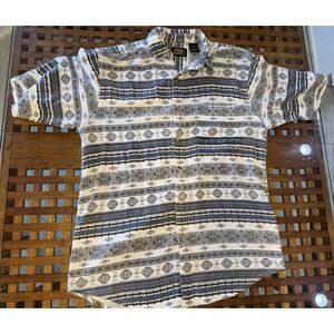 Vintage Faded Glory Aztec Print Short Sleeve Button Down Blue Men's Medium